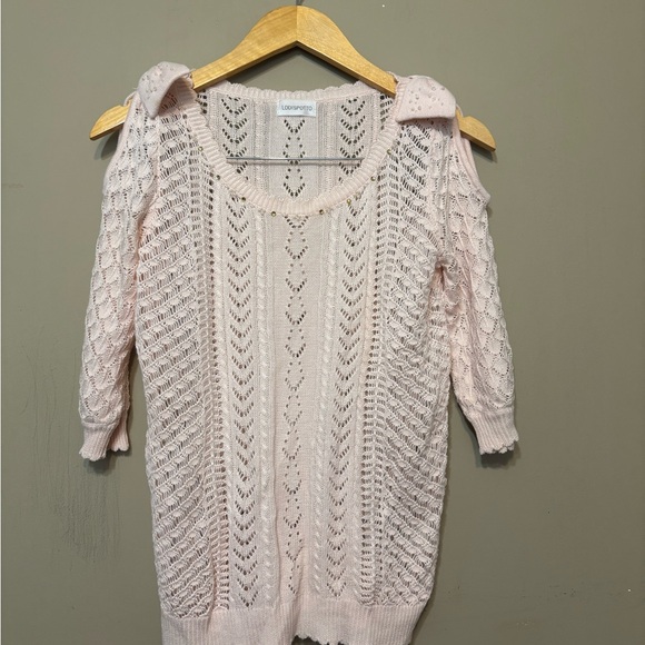 LODISPOTTO Crochet Knit Sweater, Collar Gems, Shoulder Bows Detail - Picture 1 of 10
